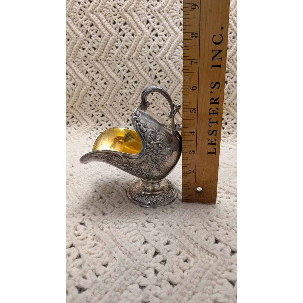 Leonard Silverplate Sugar Scuttle Floral Repousse Gold Wash Interior with Scoop